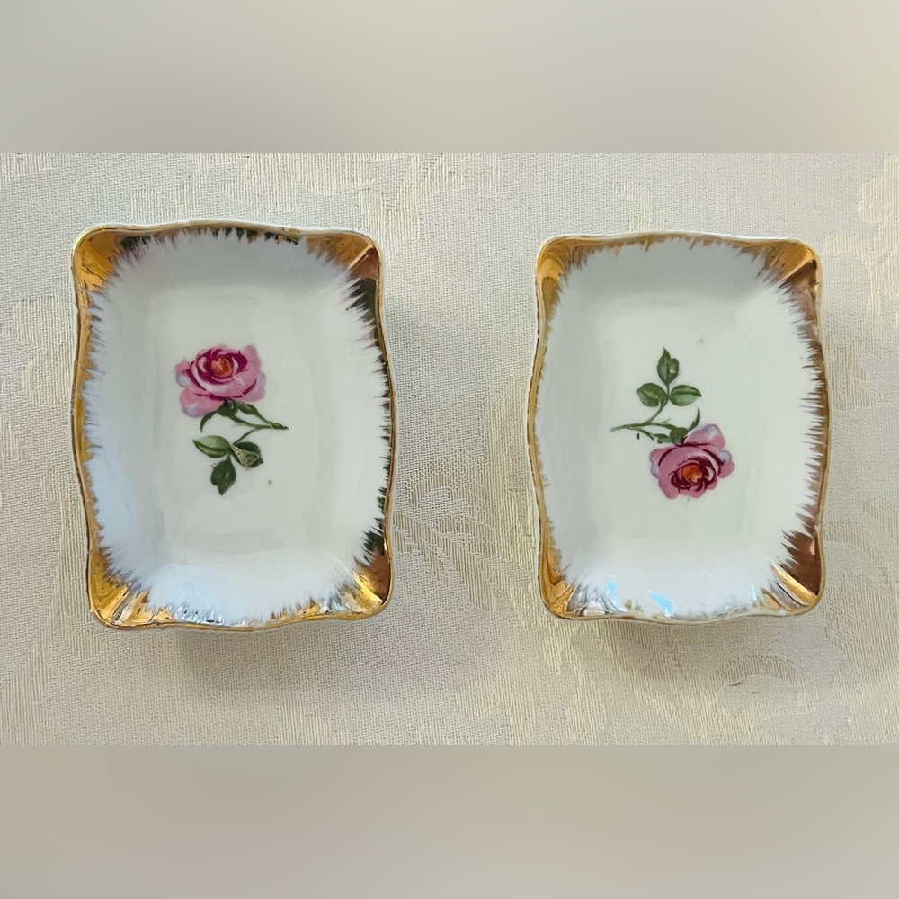 Elegant Vintage Floral Porcelain Hand Painted Japan Trinket Dishes - Picture 13 of 16